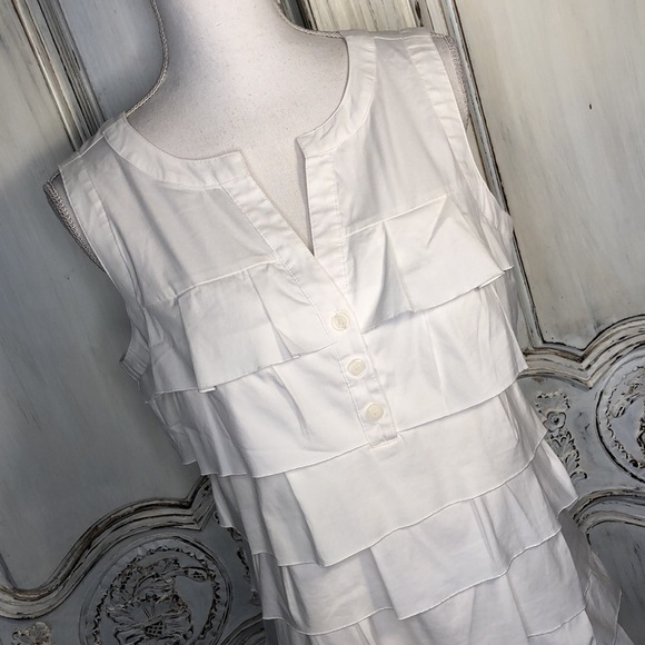 Alfani Petite Multi Tiered Ruffle 1/4 Button Up Sleeveless Cotton Blend Dress - Picture 2 of 10